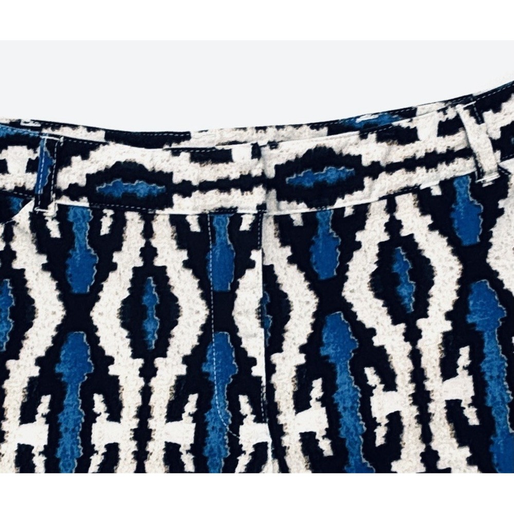 Nicole Miller Shorts Womens 2 Ikat Blue Black White Geo Print 3" Inseam Chino